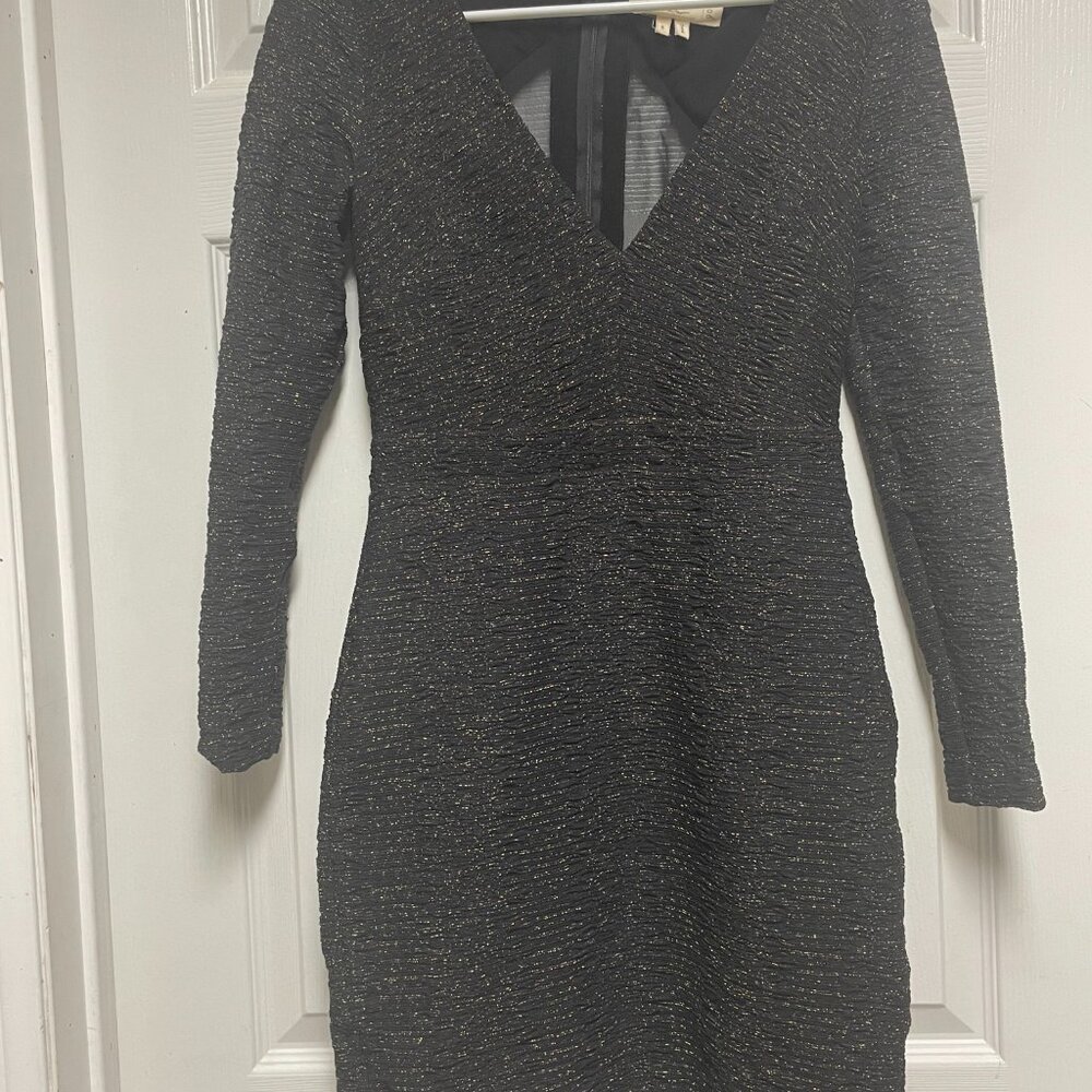 Artelier Nicole Miller Black Gold Metallic Cutout Back Cocktail Dress